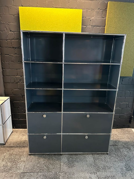 Highboard Anthrazit, 3 offene Fächer + 2 Klapptüren, 126×180 cm