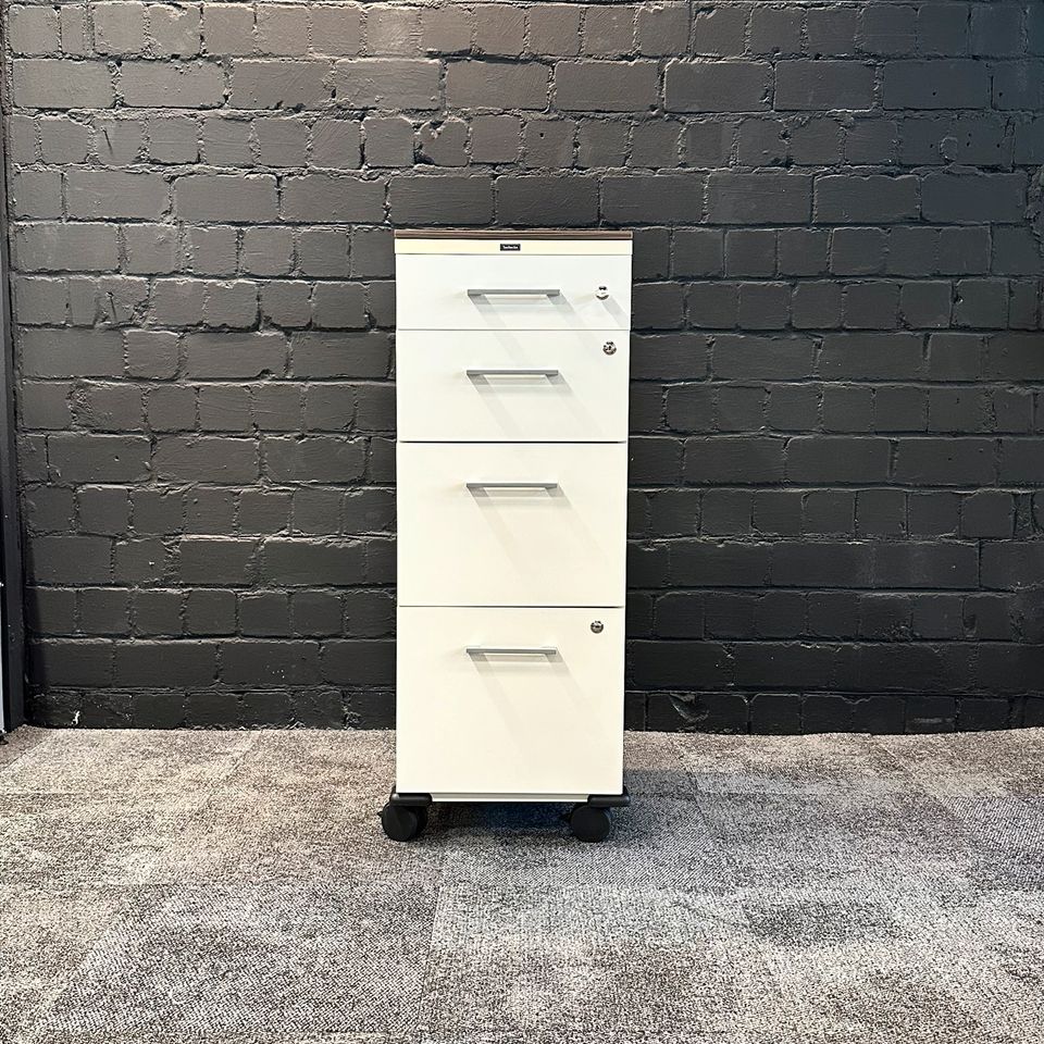 Rollcontainer mit 4 Schubladen, Holzplatte