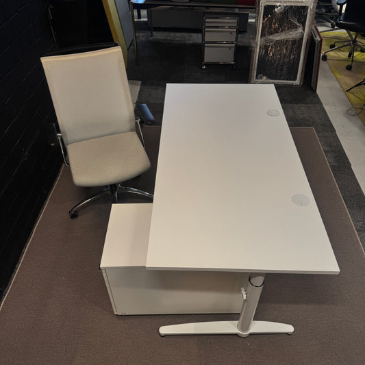 Smart Office Set: Assmann Tisch & Rollcontainer + König + Neurath Stuhl (Lichtgrau)