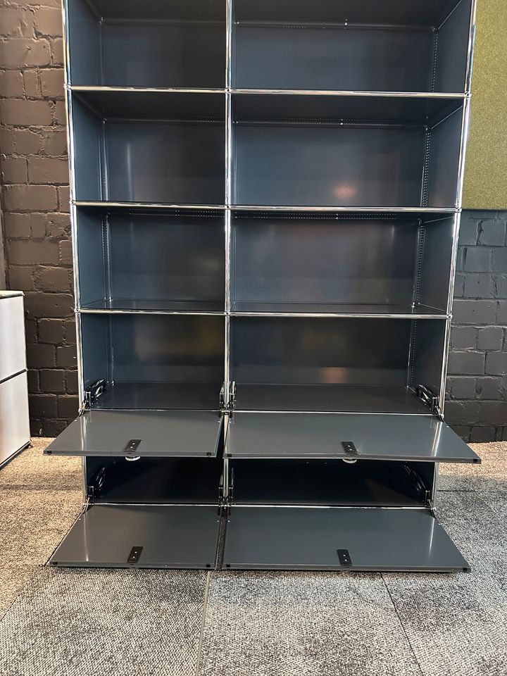 Highboard Anthrazit, 3 offene Fächer + 2 Klapptüren, 126×180 cm