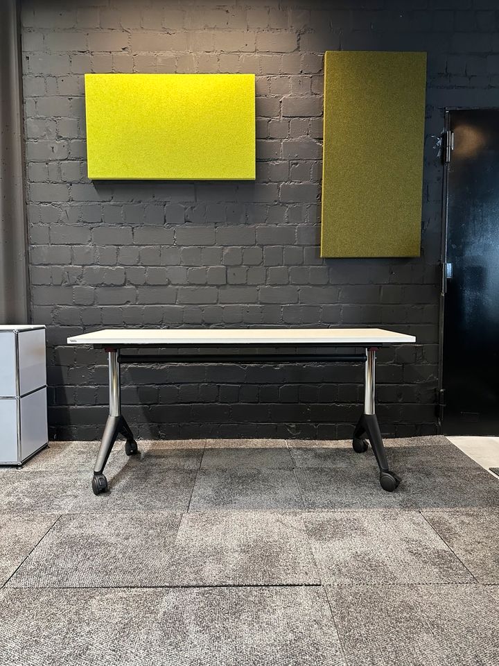 Klapptisch Seminartisch auf Rollen, 160 cm, Weiß/Schwarz