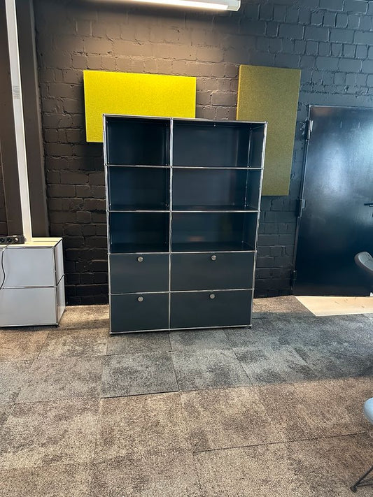 Highboard Anthrazit, 3 offene Fächer + 2 Klapptüren, 126×180 cm