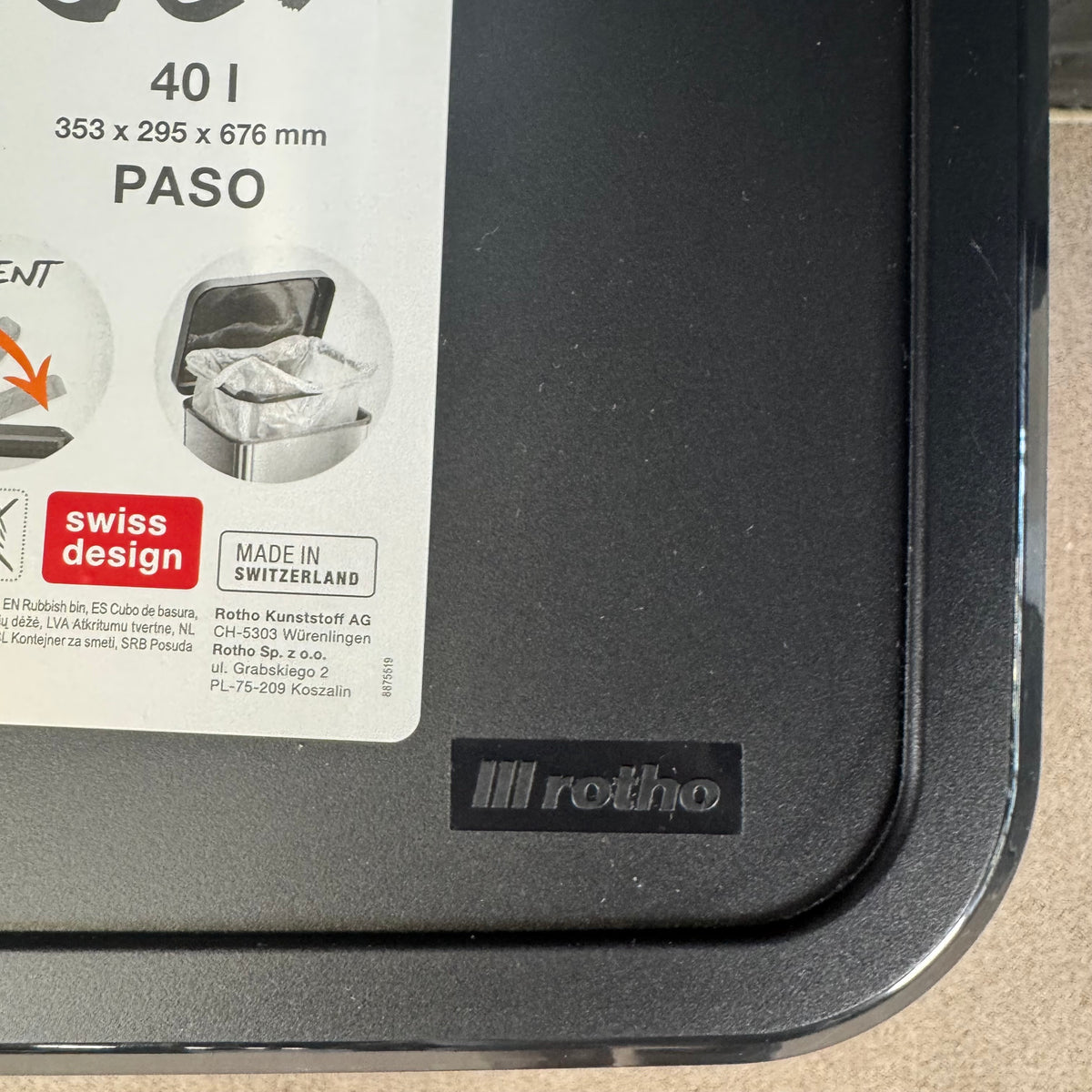 Rotho PASO 40 L Treteimer / Abfalleimer – Swiss Design – Beige/Schwarz