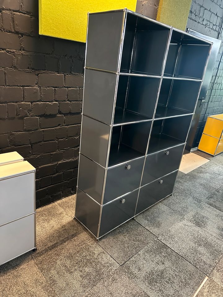 Highboard Anthrazit, 3 offene Fächer + 2 Klapptüren, 126×180 cm