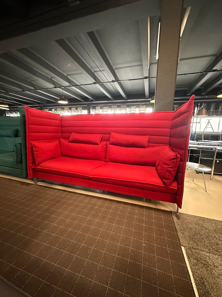 Vitra Alcove 3-Sitzer Highback Sofa Dunkelrot Chrom