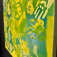 Krebs Illustration Gemälde Handabdrücke Türkis/Grün, 100 × 100 cm