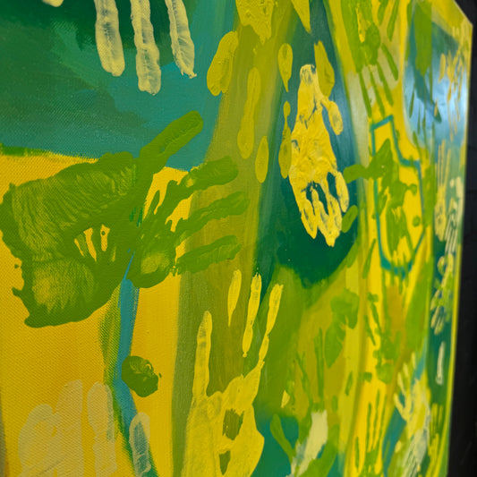 Krebs Illustration Gemälde Handabdrücke Türkis/Grün, 100 × 100 cm