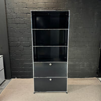 USM Haller Regal Graphitschwarz, 5 Raster + 2 Klappen, 75 × 179 cm