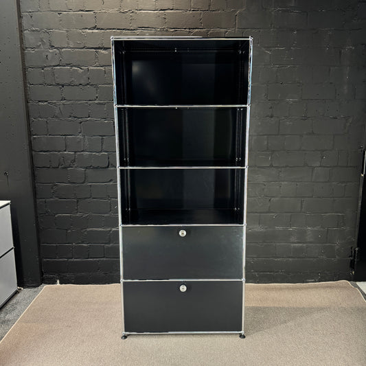 USM Haller Regal Graphitschwarz, 5 Raster + 2 Klappen, 75 × 179 cm