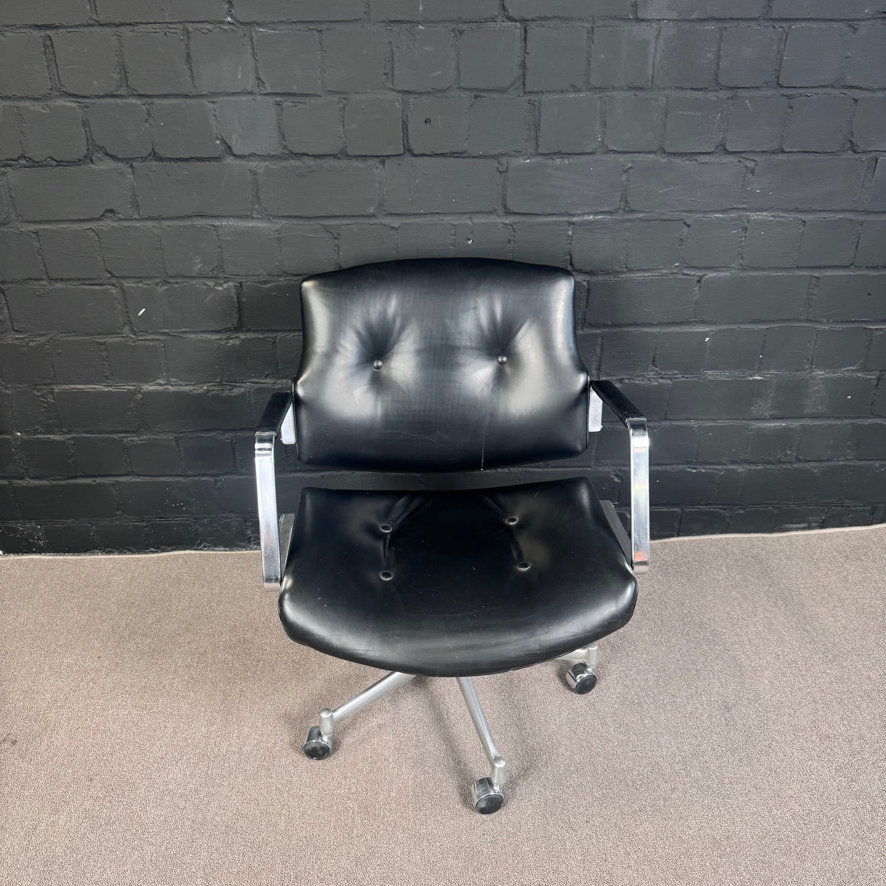 Girsberger Eurochair / Vintage Leder Bürostuhl mit Armlehnen