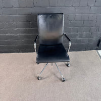 Design Bürostuhl | Echtleder Schwarz | Chrom | Drehstuhl mit Armlehnen