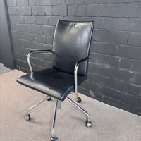 Design Bürostuhl | Echtleder Schwarz | Chrom | Drehstuhl mit Armlehnen