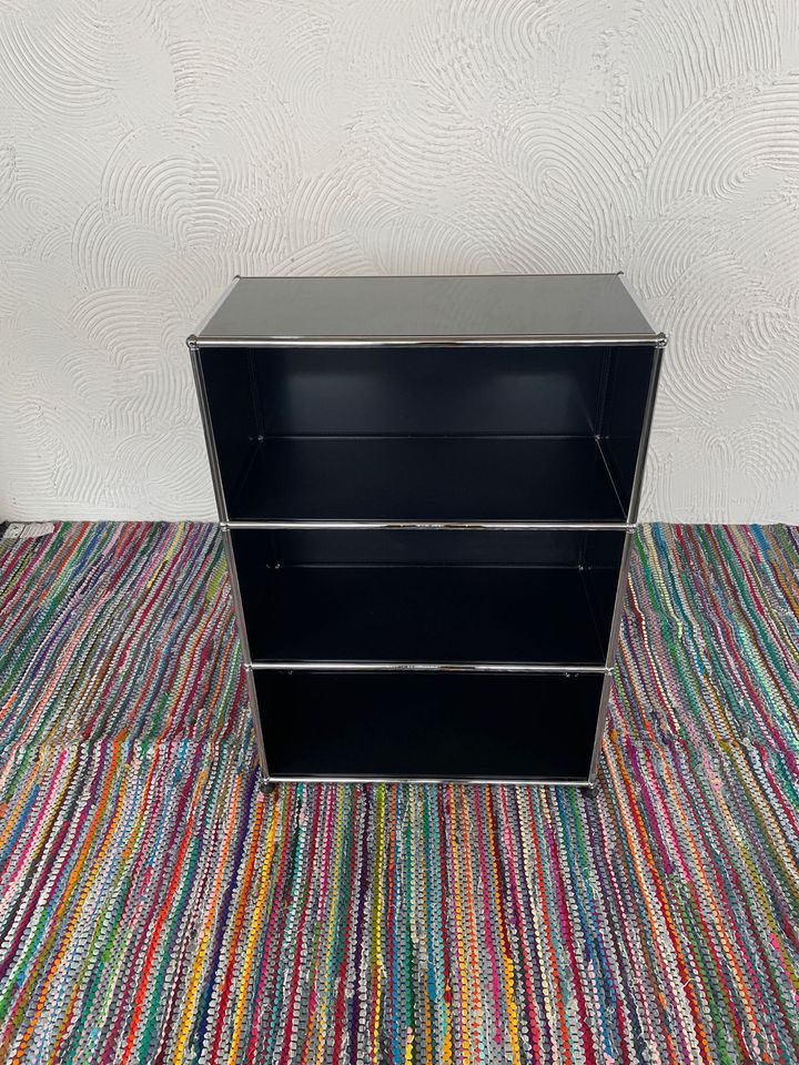 Sideboard Schwarz, 3 offene Fächer, 75×110 cm