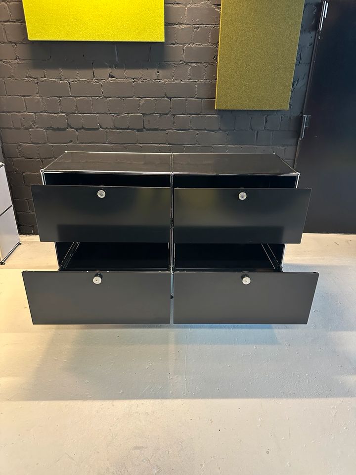 Sideboard Schwarz, 4 Klapptüren, 152×92 cm